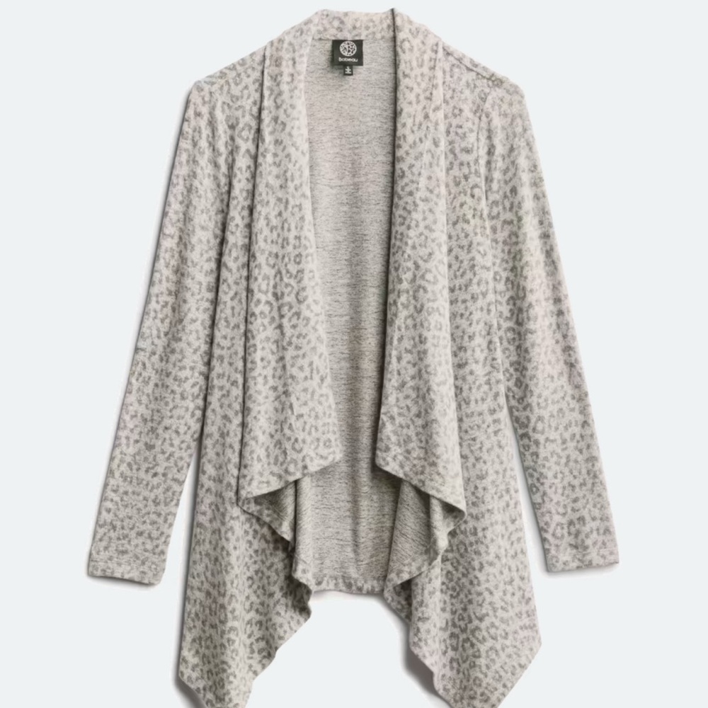 Bobeau Gray Cardigan Sweater with Waterfall Front